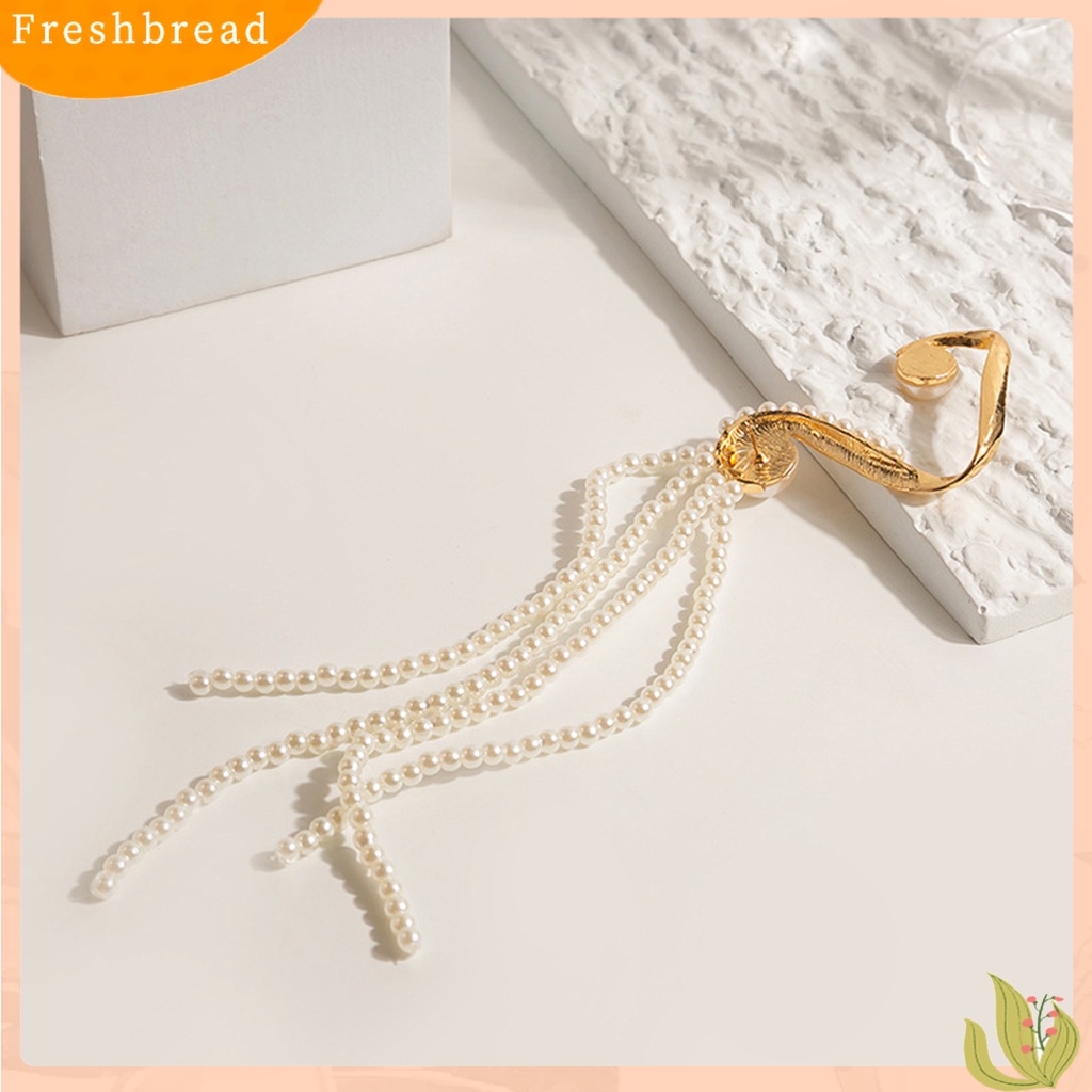 &lt; Freshbread &gt; 1Pc Klip Telinga Berlebihan Temperamen Panjang Tidak Teratur Non Piercing Hias Hadiah Mutiara Imitasi Rumbai Liontin Anting Wanita Perhiasan Untuk Pesta