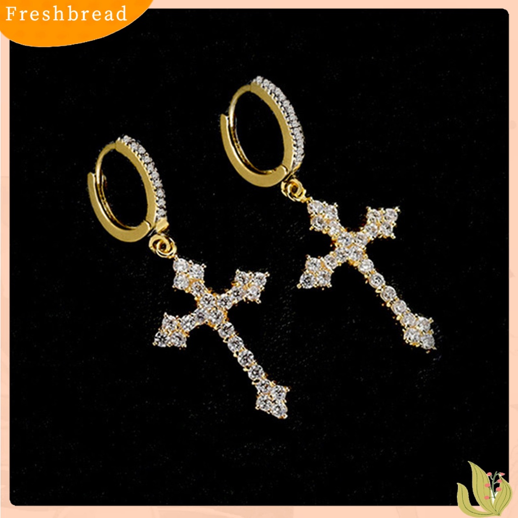 &lt; Freshbread &gt; 1pasang Anting Menjuntai Cross Hip Hop Perhiasan Berkilau Terang Kilau Anting Hoop Untuk Pakaian Sehari-Hari