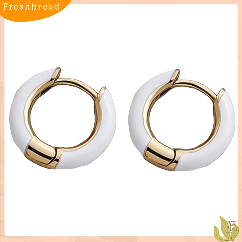 &lt; Freshbread &gt; Wanita Fashion Blok Warna Lingkaran Pesona Enamel Huggie Anting Pesta Perhiasan Hadiah