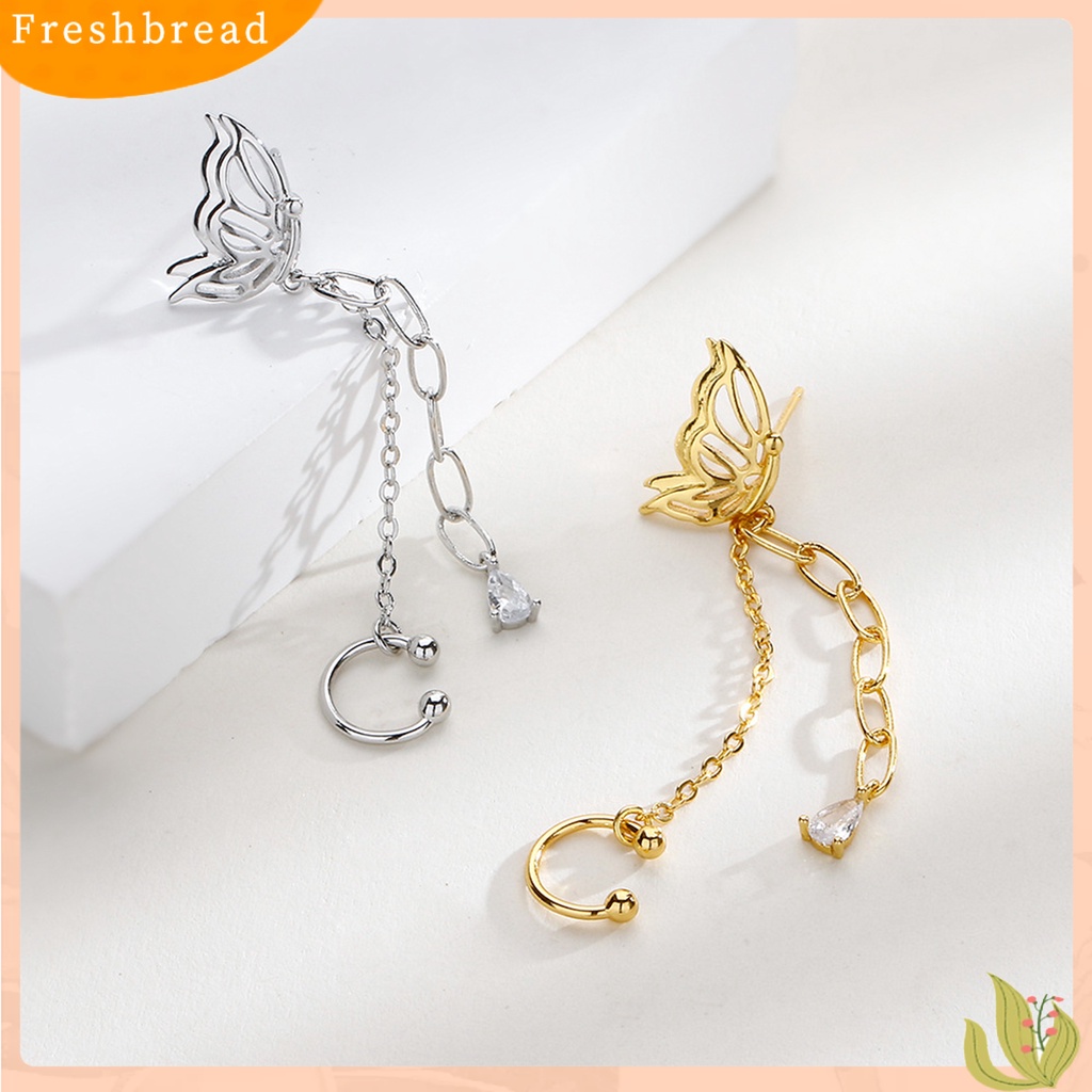 < Freshbread > 1Pc Drop Earring Peri Temperamen One-piece Asimetris Gantung Rantai Dekorasi Gaya Korea Tulang Rawan Palsu Panjang Rumbai Telinga Manset Aksesoris Pakaian