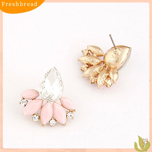 &lt; Freshbread &gt; Wanita Gaya Korea Teardrop Daun Hias Berlian Imitasi Anting Ear Studs Jewelry