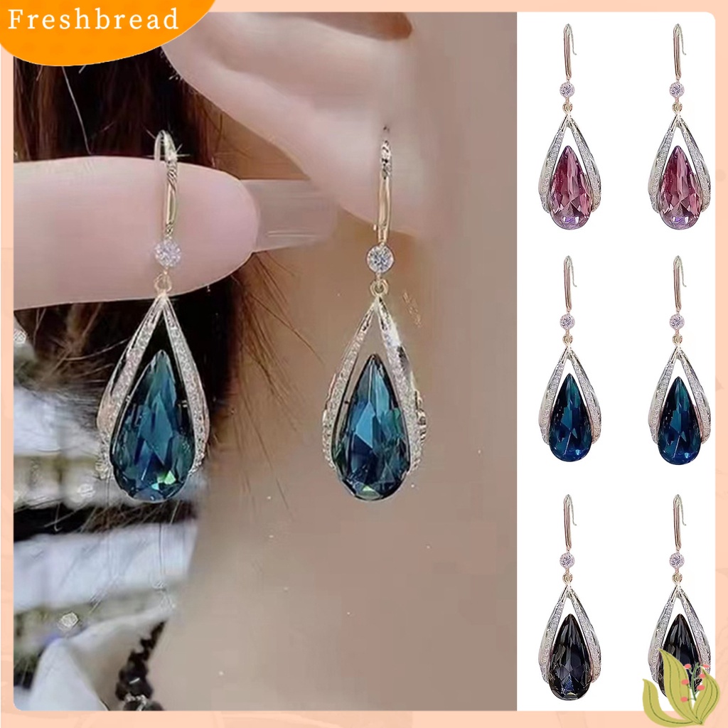 &lt; Freshbread &gt; 1pasang Anting Kait Kelas Tinggi Temperamen Elegan Berlian Imitasi Hadiah Imitasi Kristal Ungu Imitasi Tetesan Air Menjuntai Anting-Anting Perhiasan Fashion