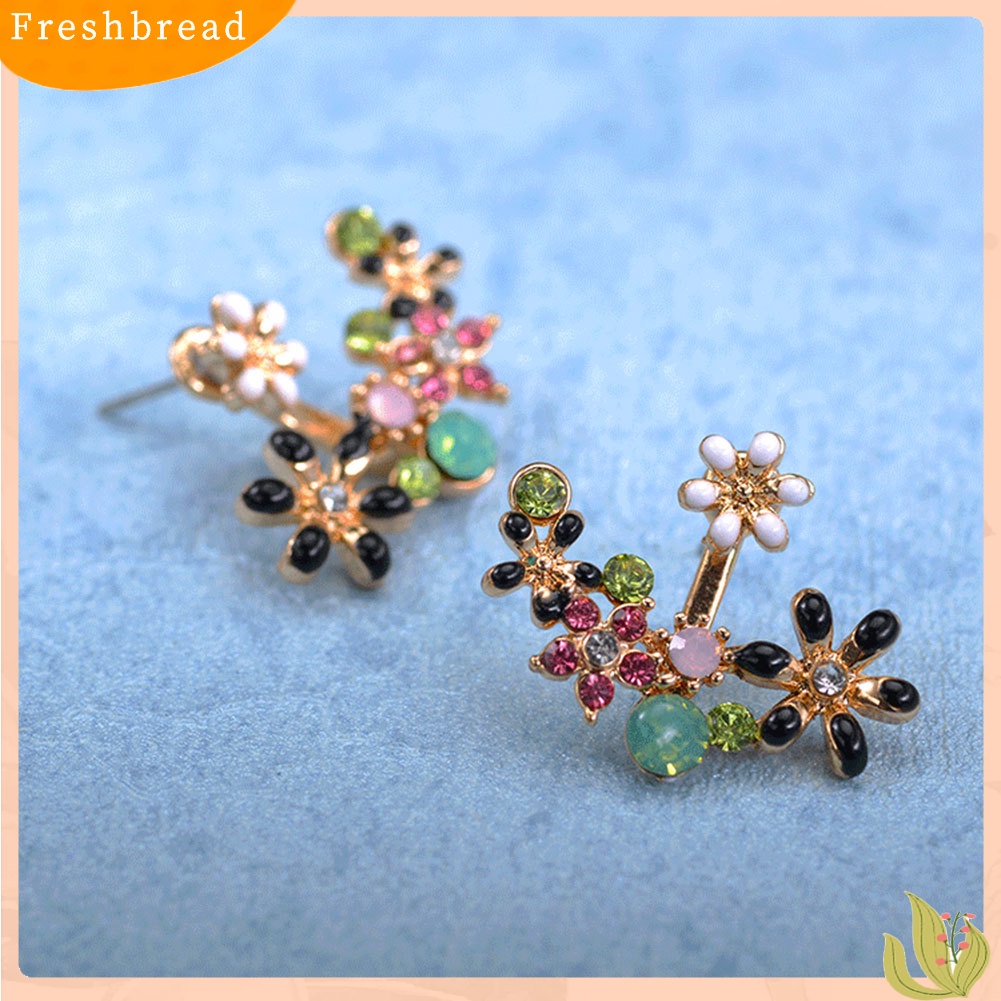 &lt; Freshbread &gt; Multicolor Elegan Wanita Berlian Imitasi Hias Bunga Anting Pesta Perjamuan Perhiasan