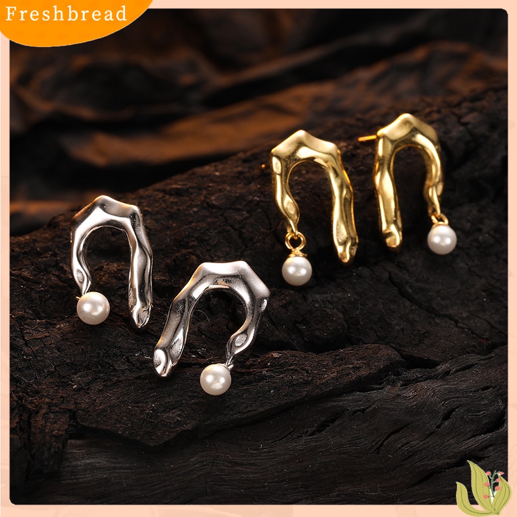 &lt; Freshbread &gt; 1pasang Ear Studs Geometric Irregular Electroplating High Polished Faux Pearl Hias Hypoallergenic Asimetris Wanita Modern Stud Earrings Perhiasan Aksesori