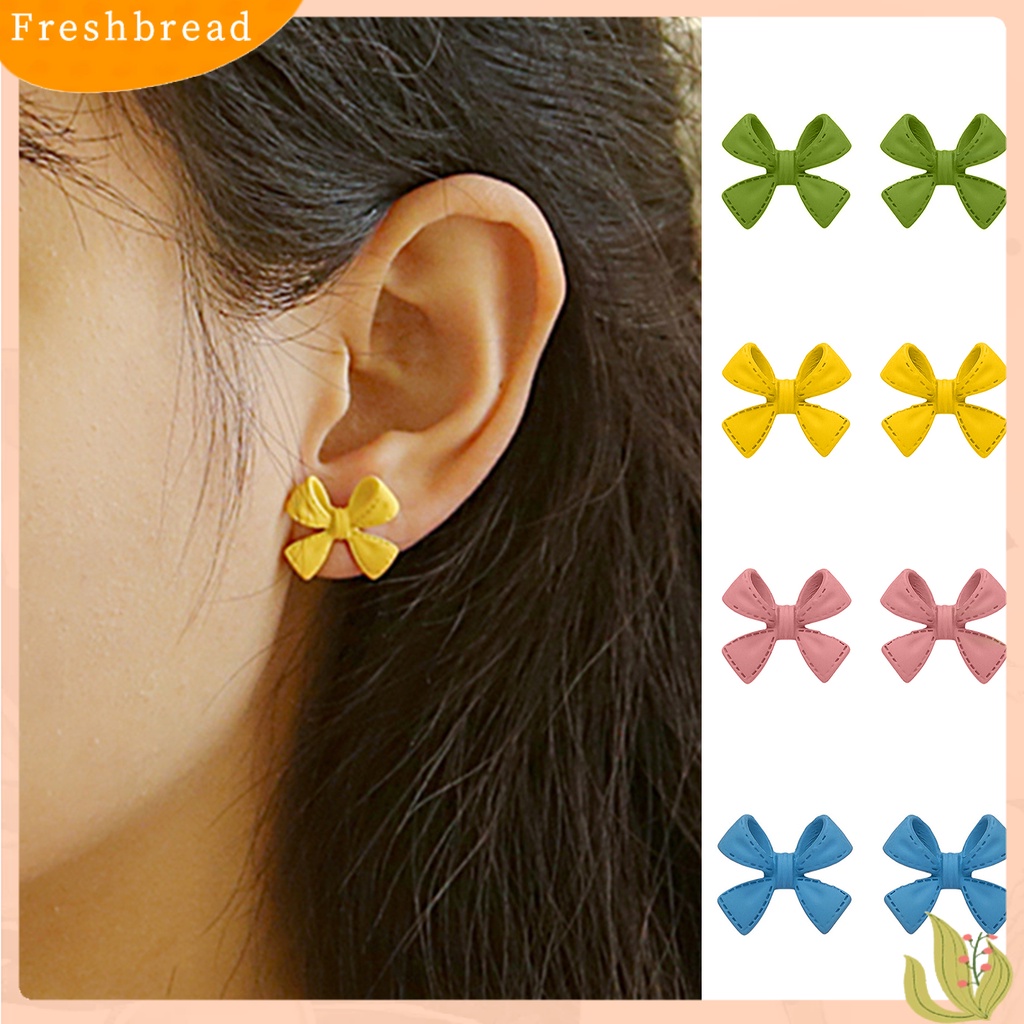 &lt; Freshbread &gt; 1pasang Ear Studs Berwarna Busur Berlapis Manis Gaya Korea Electroplating Stud Earrings Perhiasan Hadiah