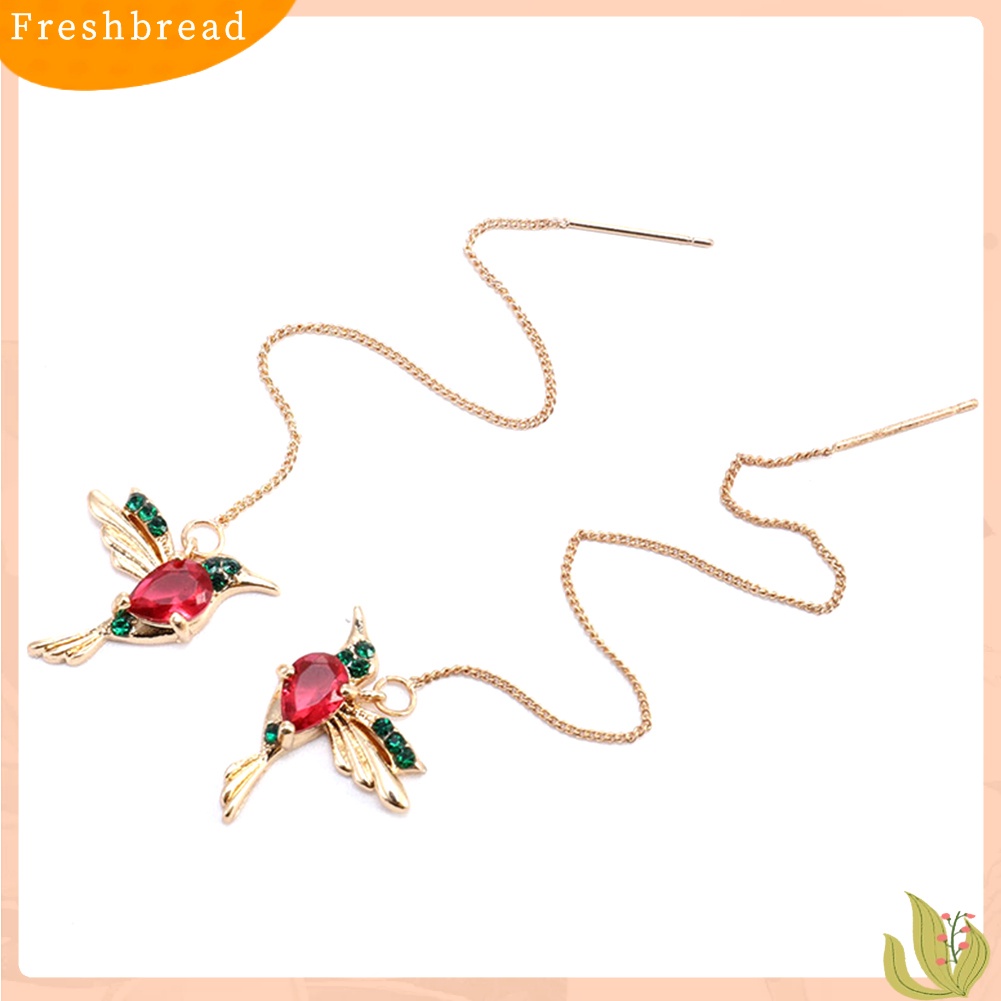 &lt; Freshbread &gt; Wanita Desain Hummingbird Berlian Imitasi Dekorasi Ear Stud Panjang Rumbai Menjuntai Anting