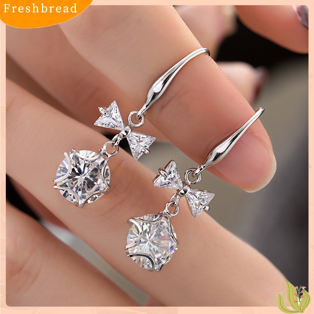 &lt; Freshbread &gt; Fashion Wanita Kupu-Kupu Busur Liontin Cubic Zirconia Anting Kait Menjuntai Panjang