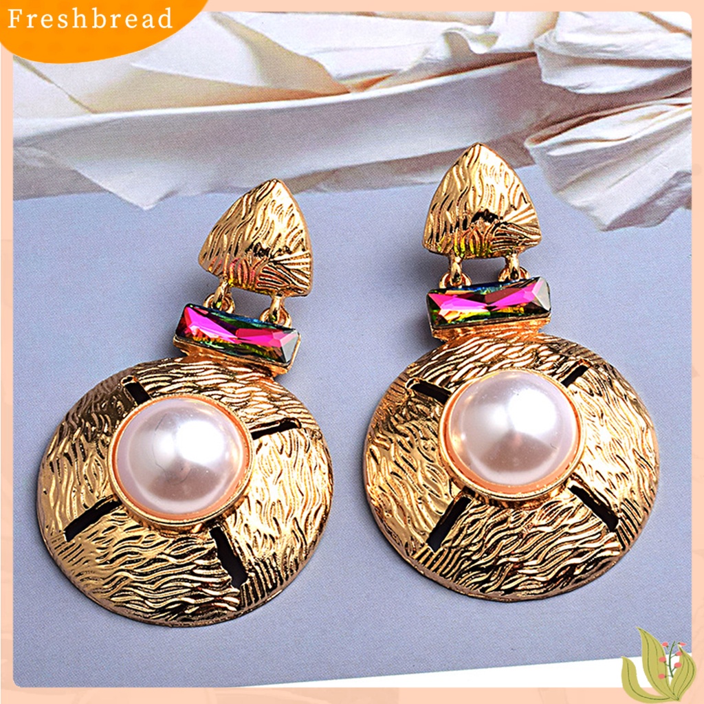 &lt; Freshbread &gt; 1pasang Wanita Bulat All-match Alloy Mutiara Imitasi Anting Drop Berlebihan Untuk Belanja