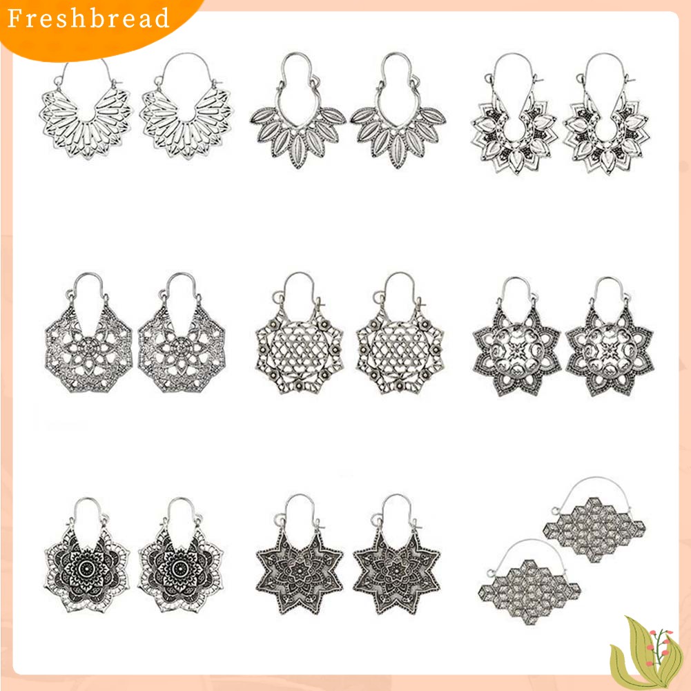 &lt; Freshbread &gt; Bohemian Wanita Berongga Bunga Sarang Lebah Kerawang Anting Hoop Retro Perhiasan Hadiah