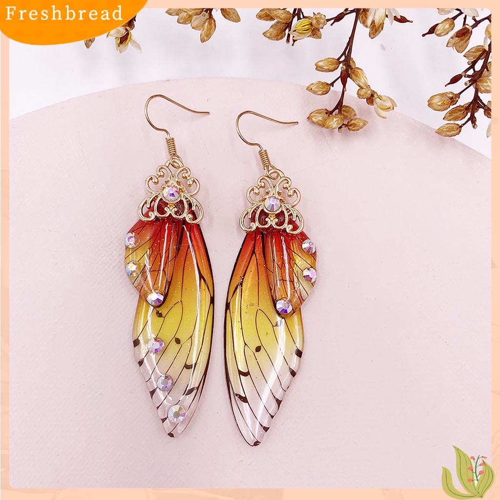 &lt; Freshbread &gt; Anting Fashion Wanita Sayap Kupu-Kupu Gradien Warna Berlian Imitasi Ear Hook Perhiasan