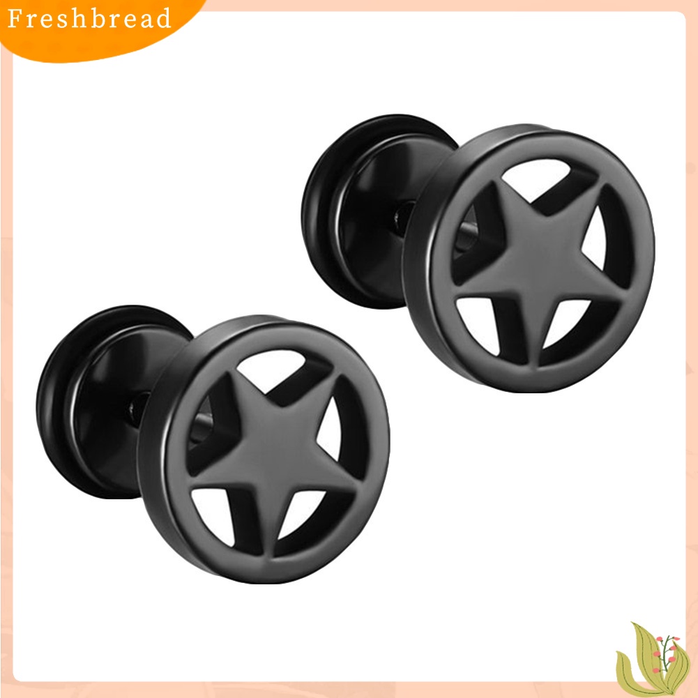 &lt; Freshbread &gt; Wanita Pria Pasangan Stainless Steel Berongga Bintang Barbel Anting Punk Ear Studs