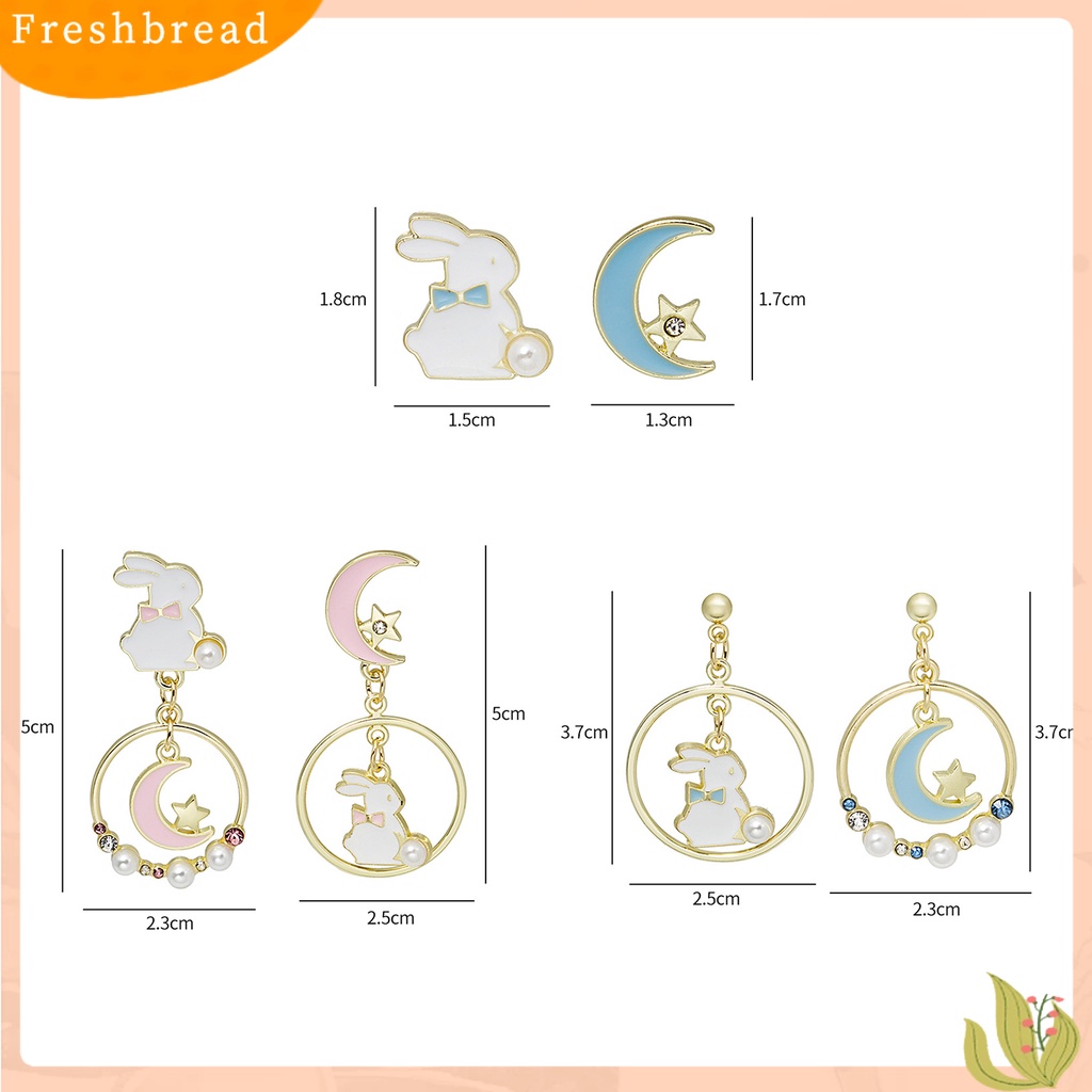 &lt; Freshbread &gt; 1pasang Stud Earrings Dissymmetry Cincin Berongga Berlian Imitasi Mutiara Imitasi Hadiah Kartun Kelinci Bulan Bintang Gadis Drop Earrings Fashion Perhiasan