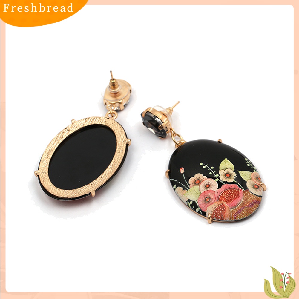 &lt; Freshbread &gt; Wanita Elegan Resin Bentuk Oval Bunga Liontin Anting Berlian Imitasi Bertatahkan Perhiasan