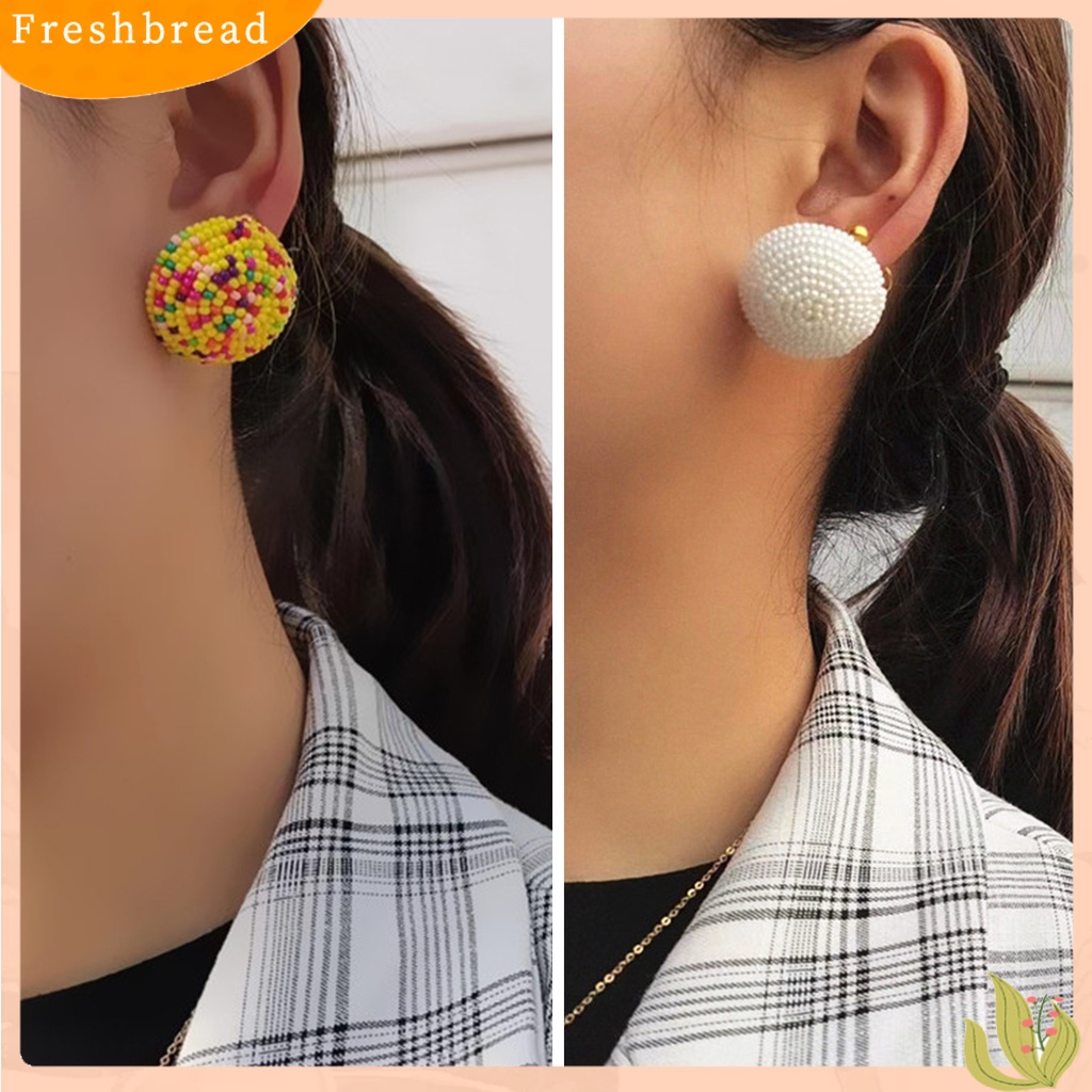 &lt; Freshbread &gt; 1pasang Anting Menjuntai Handmade Manik-Manik Mini Warna-Warni Desain Bulat Pengerjaan Halus Vintage Hiasan Telinga Daily Wearing Bohemian Colorful Beaded Earrings Untuk Pesta