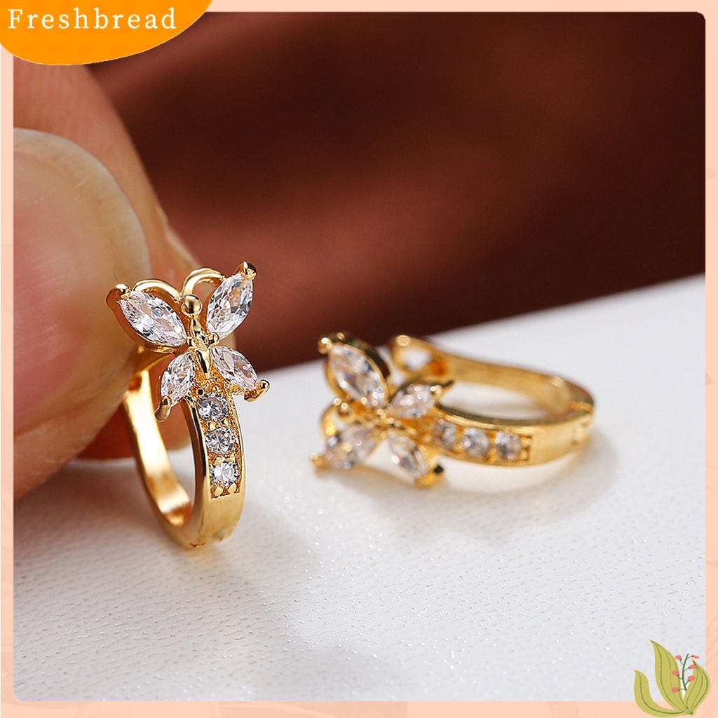 &lt; Freshbread &gt; 1pasang Anting Hoop Vintage Pendek Gaya Pastoral Shiny Cubic Zirconia Hias Valentine Hadiah Wanita Butterfly Shaped Menjuntai Anting Perhiasan Gadis