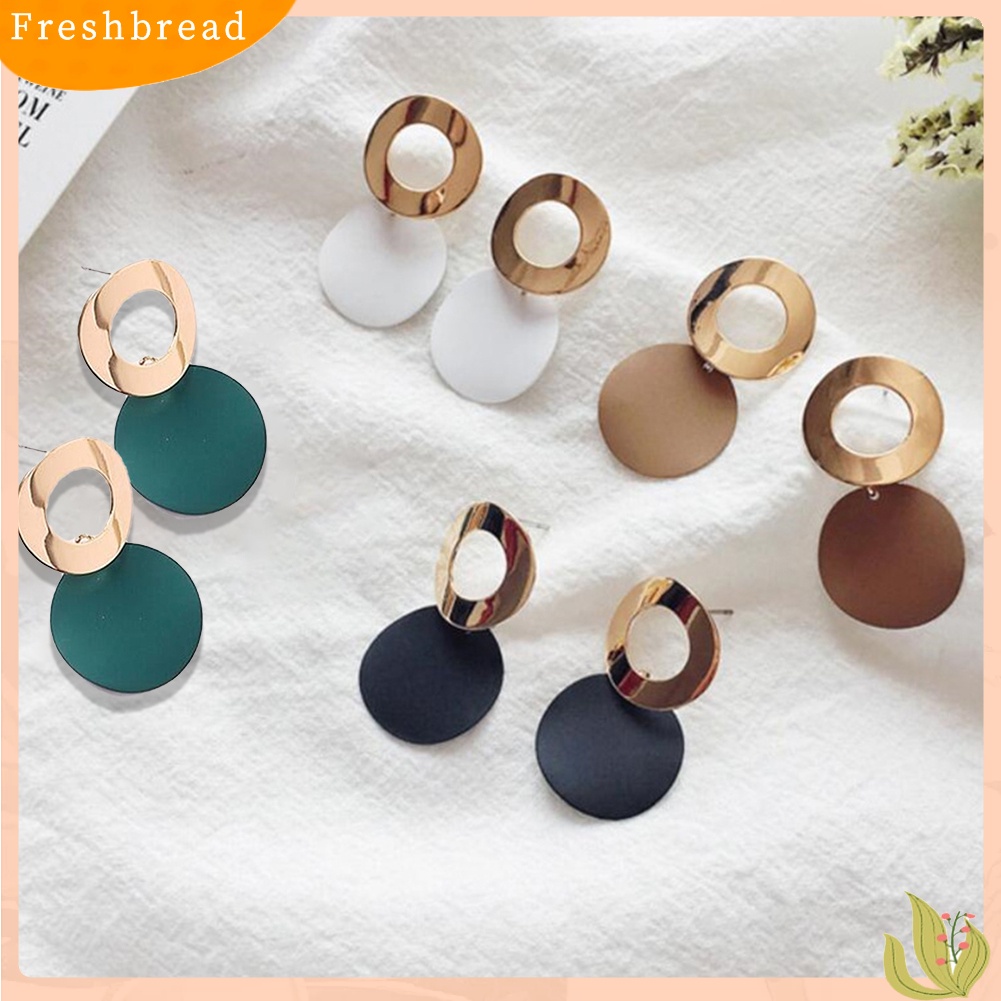 &lt; Freshbread &gt; 2pasang Bergaya Wanita Geometris Bulat Menjuntai Berongga Lingkaran Stud Earrings Jewelry