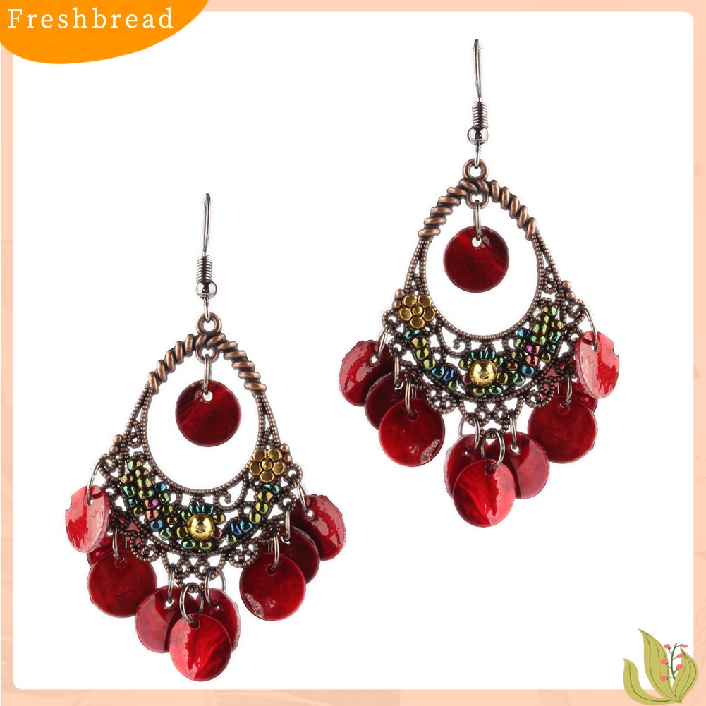 &lt; Freshbread &gt; Bohemian Wanita Disc Charms Berongga Menjuntai Kait Lampu Gantung Anting Perhiasan Hadiah