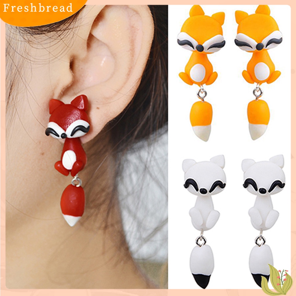 &lt; Freshbread &gt; Anting Tusuk Bentuk Kartun Hewan Polymer Clay Handmade Ear Studs Untuk Pesta