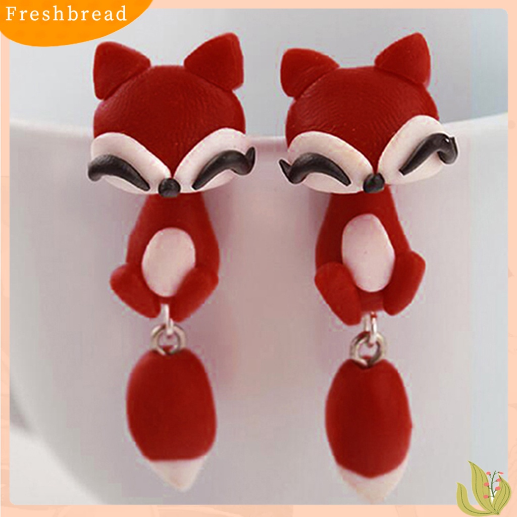 &lt; Freshbread &gt; Anting Tusuk Bentuk Kartun Hewan Polymer Clay Handmade Ear Studs Untuk Pesta