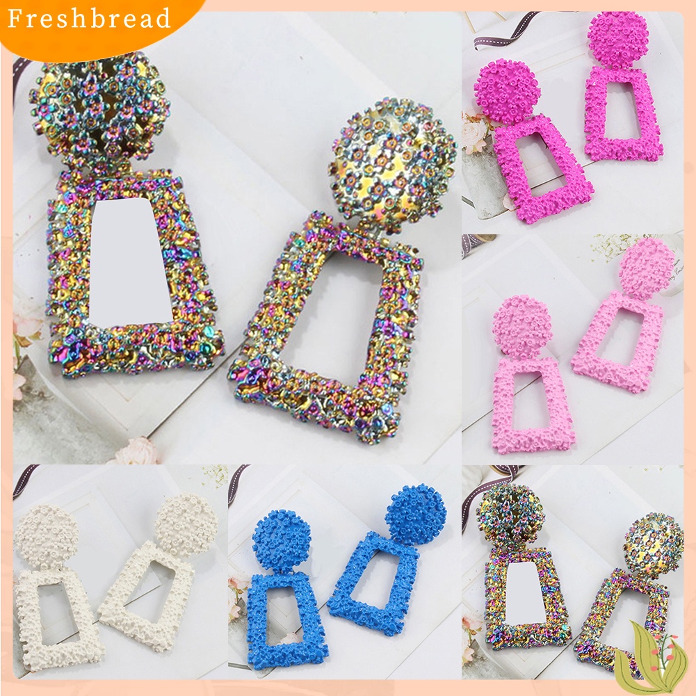 &lt; Freshbread &gt; Wanita Fashion Geometris Trapesium Panjang Berongga Drop Anting-Anting Pernyataan Perhiasan