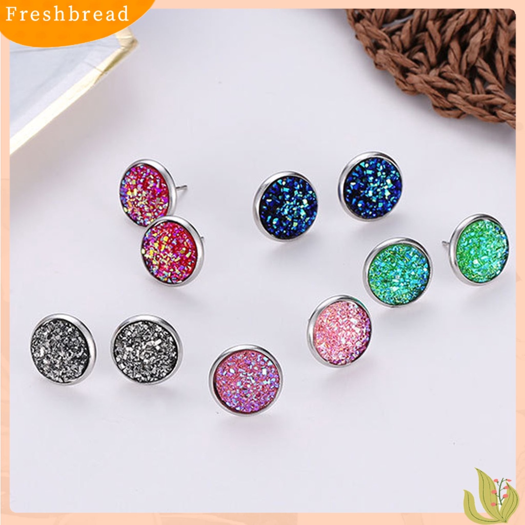 &lt; Freshbread &gt; 1pasang Ear Stud Hias Stud Telinga Berlian Imitasi Bentuk Bulat Stainless Warna-Warni Untuk Hadiah