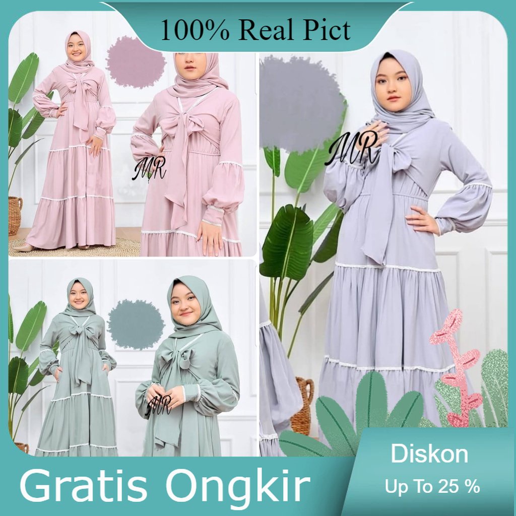 Baju Gamis Modern Remaja Terbaru 2023 Kombinasi Brokat Polos Simple dan Modis Untuk Usia 8-15 Tahun 