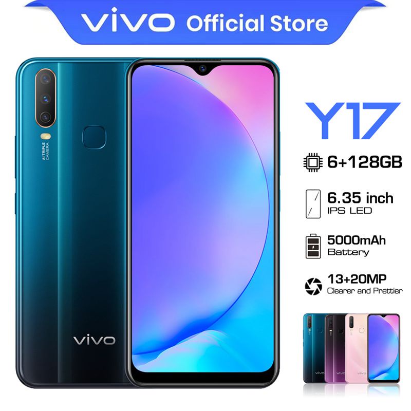 Originanl VIVO Y17 6 128GB Baru Garansi Ori 6/128 8/256 Bagus Sinyal Internet Fullset hp murah android 6.35inci FHD 20MP Sidik jari Baterai 5000mAh Handphone terbaru promo hp1juta Smartphone 5G promo 2juta