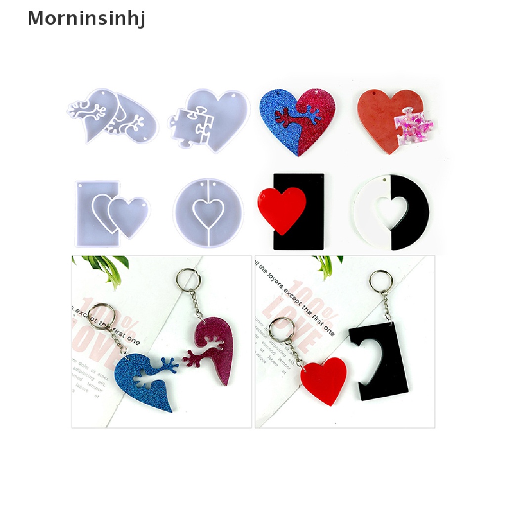 Mornin Cetakan Silikon Hati Resin Cetakan Gantungan Kunci Liontin Silicone Mold DIY Valene's Day Key Charm Puzzle Love Keychain Silicone Mold id