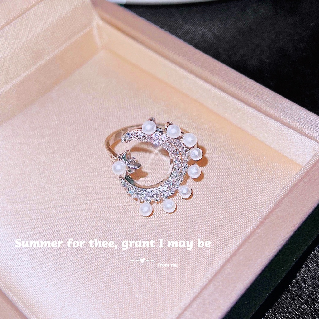 Goldkingdom Fashion Perhiasan Aksesoris Ready Stock Minoritas Desain Temperamen Mutiara Terbuka Cincin Perempuan Jari Telunjuk Xingyue Ins Pasang Cincin