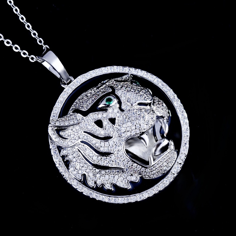 Goldkingdom Fashion Perhiasan Aksesoris Ready Stock Desain Industri Berat Micro Hias Berlian Agresif Kepala Harimau Liontin Pria Mewah Bertatahkan Hip Hop Fashion Pria Kalung