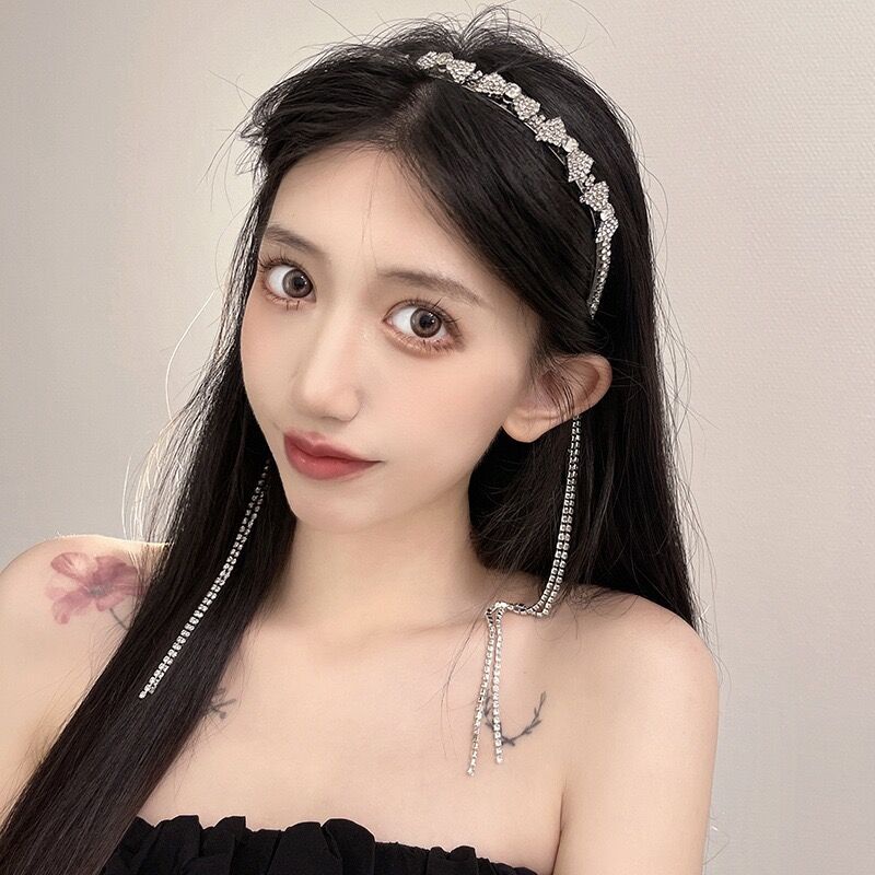 Korea Berlian Imitasi Mutiara Rumbai Bando Fashion Temperamen Rambut Band Aksesoris Rambut Wanita