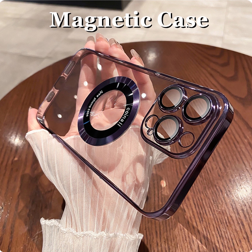 IPHONE Luxury Plating Casing Magnetik Iphone14 Plus Case Untuk Iphone12 13 14 Pro Max Casing Transparan Ultra Tipis Shockproof Back Cover