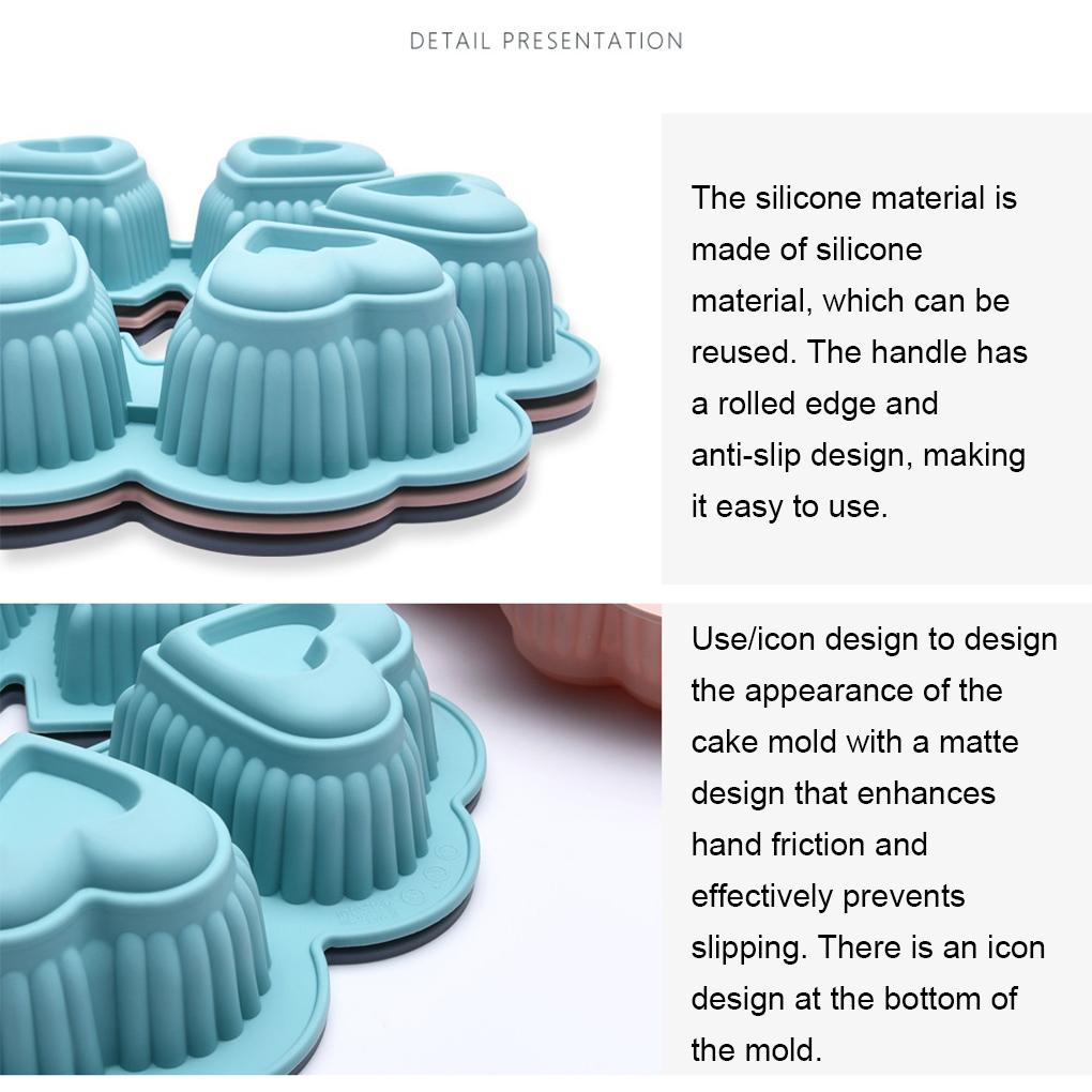 Cetakan Berbentuk Hati Silikon 6cup Baking Pan Mold Bakeware Cupcakes Menghias Aksesoris Memasak Cetakan Lovely