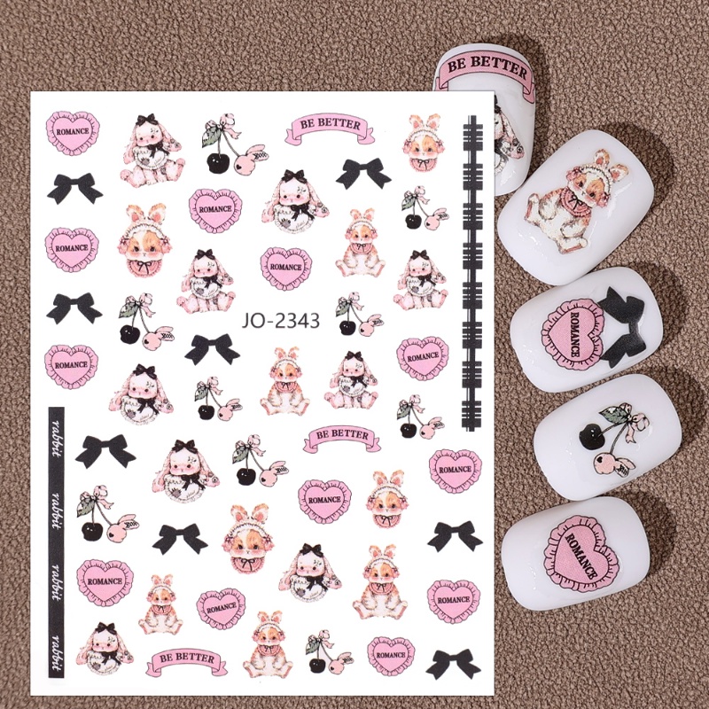 [Unggulan] Pita Charms Emas Bronzing Sliders Manicure Decor Self Adhesive Bronzing Nail Stiker DIY Perlengkapan Kuku 3D Kartun Kelinci Stiker Kuku Kelinci Strawberry Nail Decals