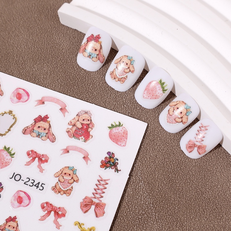 [Unggulan] Pita Charms Emas Bronzing Sliders Manicure Decor Self Adhesive Bronzing Nail Stiker DIY Perlengkapan Kuku 3D Kartun Kelinci Stiker Kuku Kelinci Strawberry Nail Decals