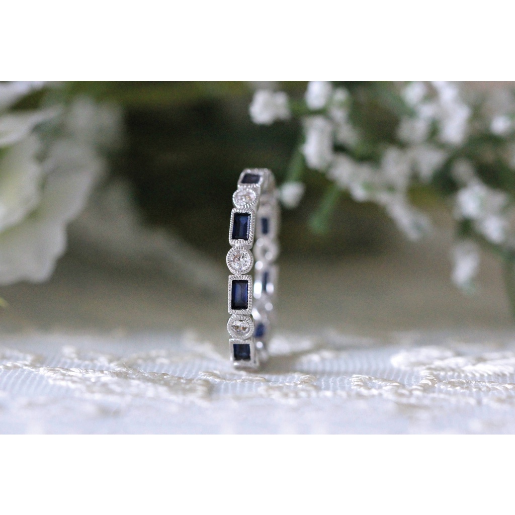 Goldkingdom Aksesoris Perhiasan Fashion Ready Stock Set Biru Square Topaz Cincin Fashion Cincin Pertunangan Cincin Ekor