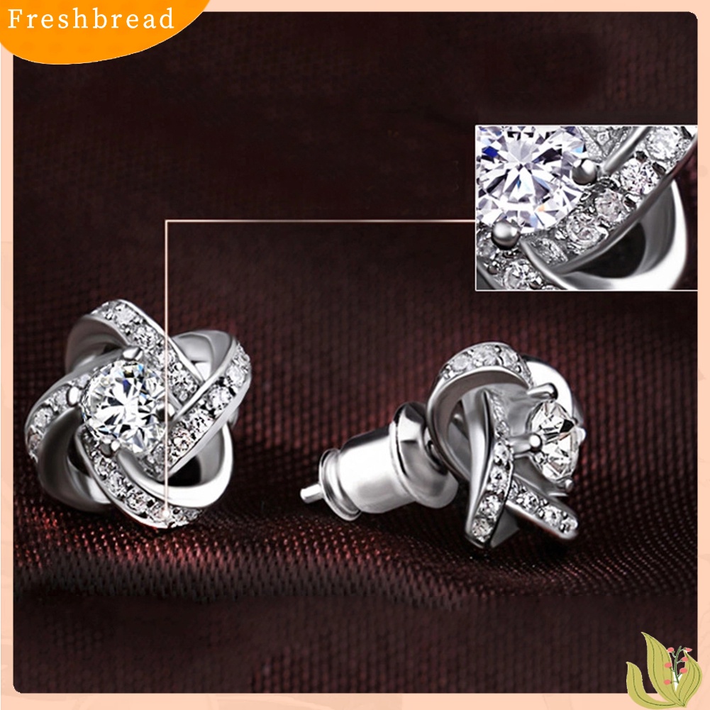 {In Stock} Fashion Perhiasan Wanita Perak Disepuh Telinga Stud Cubic Zirconia Berlian Imitasi Anting