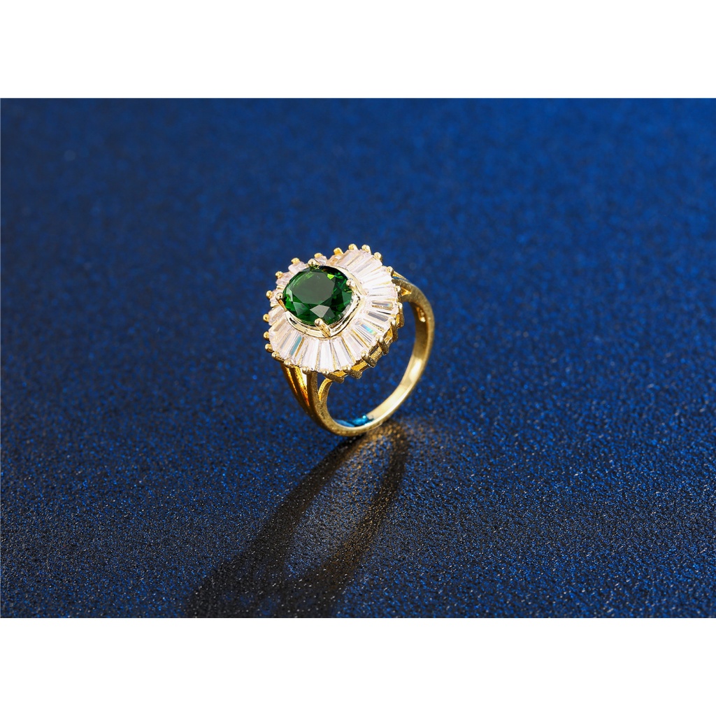Goldkingdom Aksesoris Perhiasan Fashion Ready Stock Perhiasan Kreatif Zamrud Zirkon Cincin Perhiasan Wanita