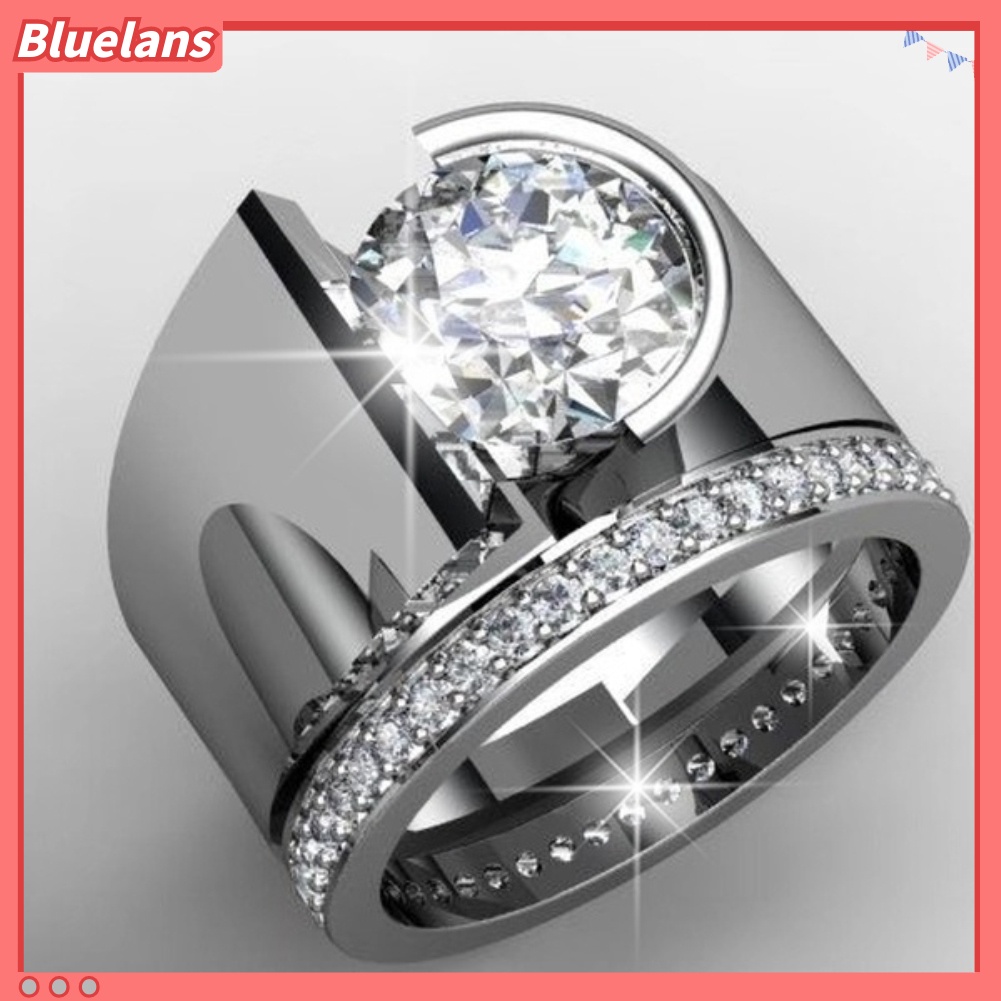 {In Stock} Mewah Wanita Bulat Berlian Imitasi Bertatahkan Lebar Band Geometris Cincin Pesta Perhiasan Hadiah