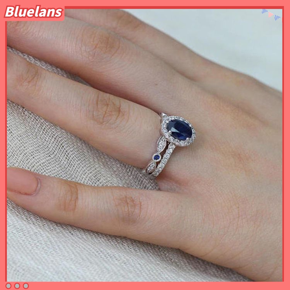 {In Stock} Wanita Safir Imitasi Berlapis Perak Jari Cincin Pengantin Pernikahan Perhiasan Dekorasi Hadiah