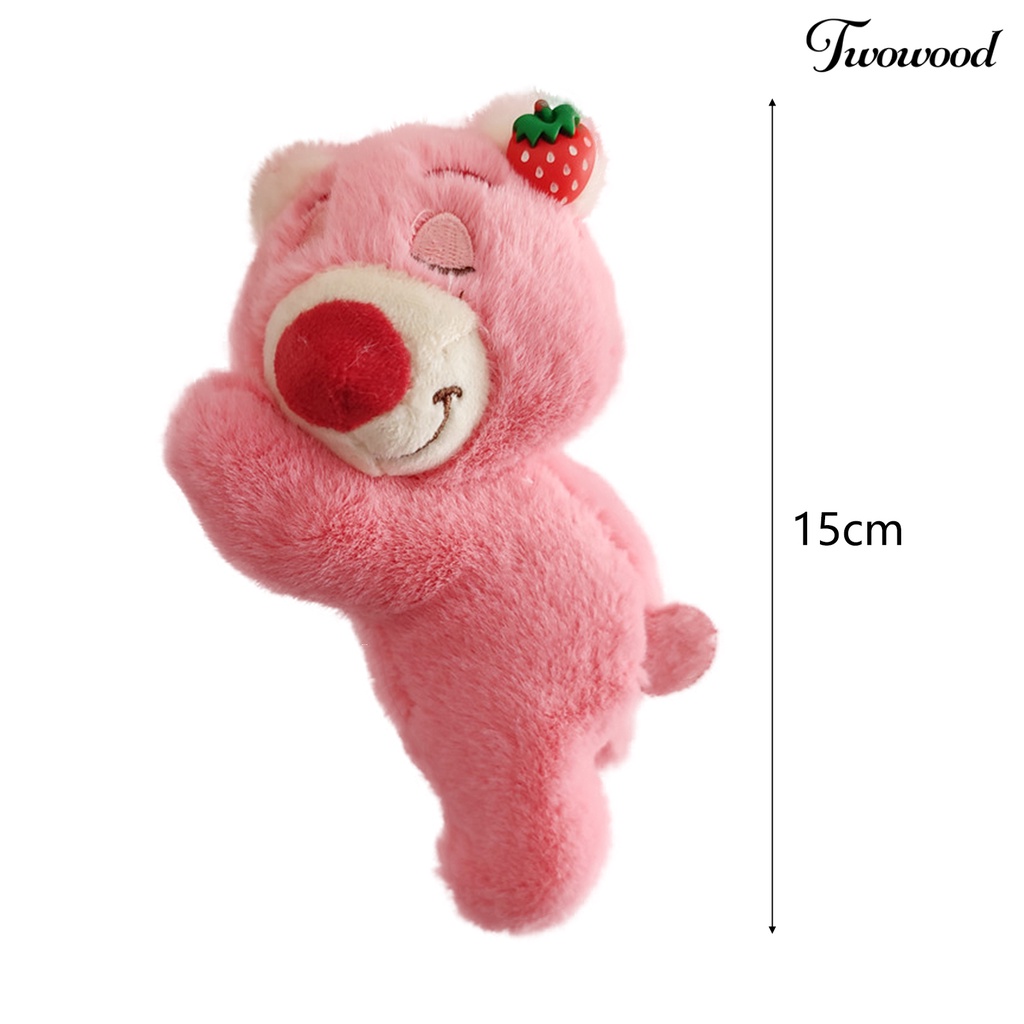 Twowood Tas Beruang Liontin Strawberry Dekorasi Sentuhan Lembut Plus Mainan Bentuk Realistis Ukuran Kecil Tas Dekorasi Kartun Tas Bahu Beruang Keyring Gadis Hadir