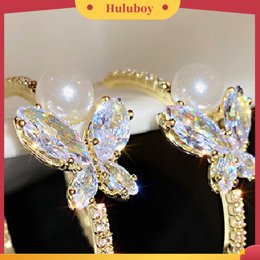 {Ready Stock} 1pasang Anting Pejantan Mutiara Imitasi Berlian Imitasi Bertatahkan Fashion Perhiasan Kupu-Kupu Berbentuk C Anting Tindik Wanita Perhiasan
