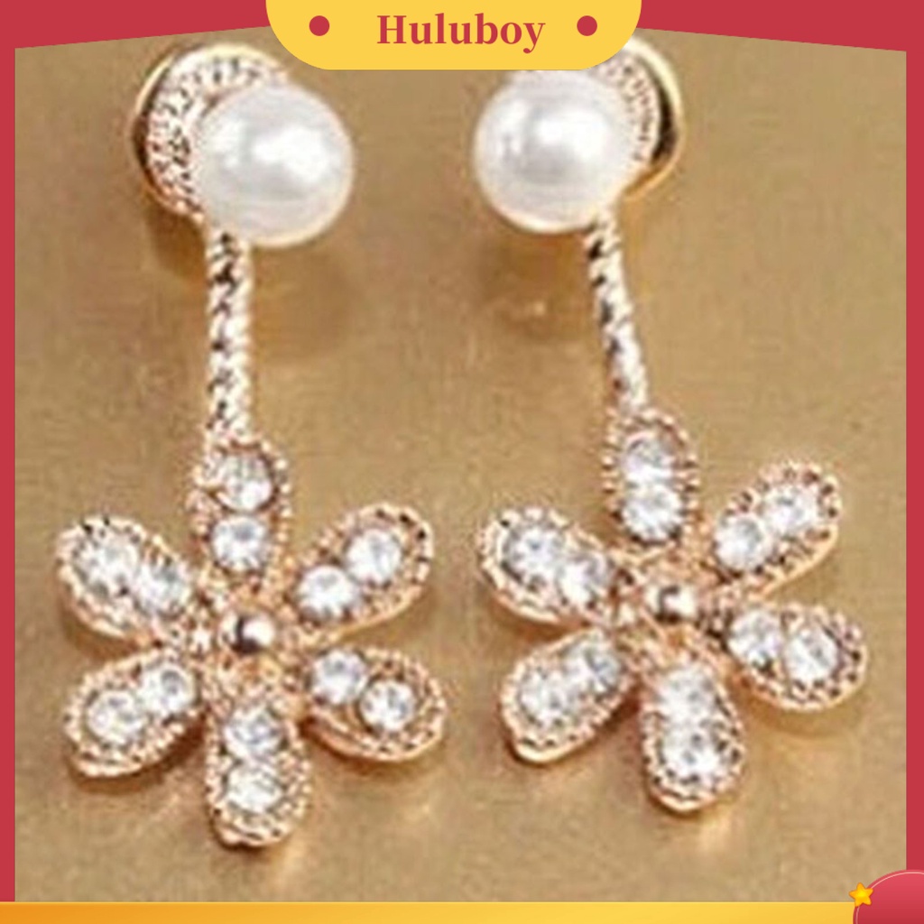{Ready Stock} Anting Wanita Berkilau Anti Karat Alloy Berlian Imitasi Bunga Faux Pearl Ear Studs Untuk Belanja
