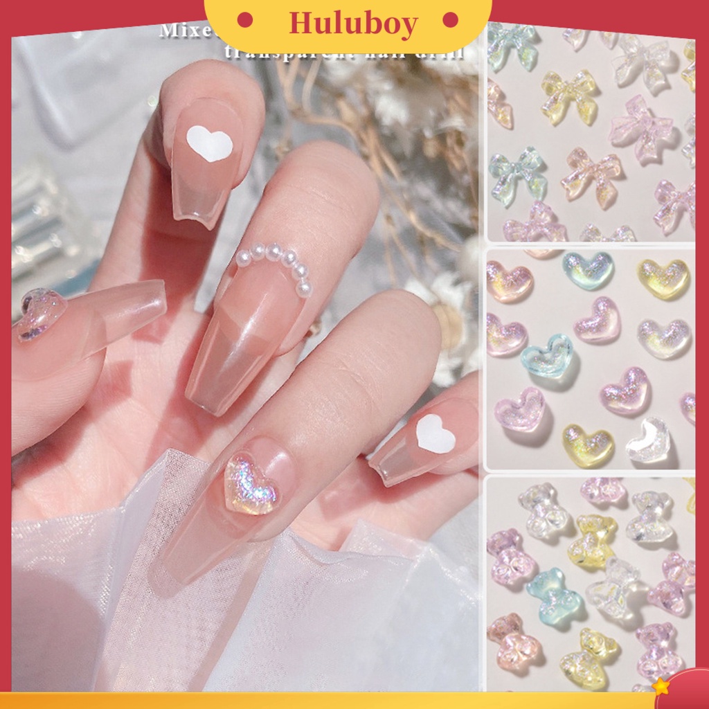 {In Stock} 50Pcs/Pack Dekorasi Nail Art Cinta Hati Busur-Simpul Beruang Indah Manicure Aksesoris Berwarna Transparan Kuku Resin Pesona Perlengkapan Kuku