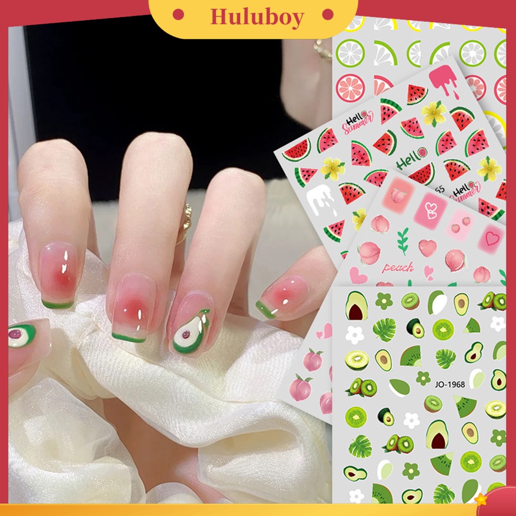 {In Stock} Stiker Kuku Pola Indah Warna Vibrant Perekat Diri Ultra-Tipis Kuat Lengket Dekoratif 6gaya Strawberry Cherry Fruit Bertema Nail Art Decal Perlengkapan Kuku