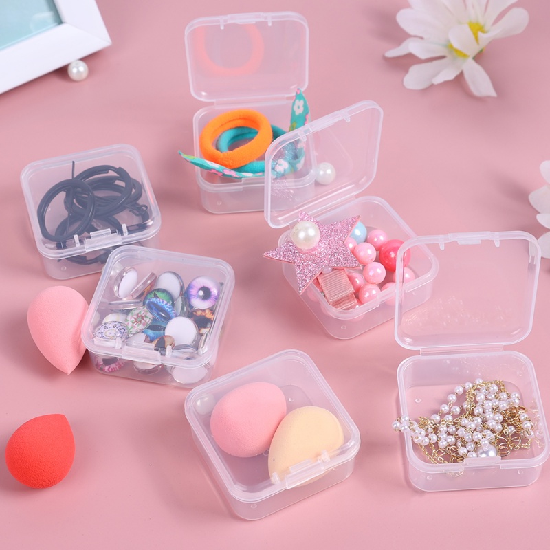 [Unggulan] Kotak Persegi Merah Tipe Flip-top Barang Kecil Wadah Organizer Travel Jewelry Organizer Case Mini Kotak Penyimpanan Plastik Mudah Dibawa Cincin Anting Tahan Debu Case