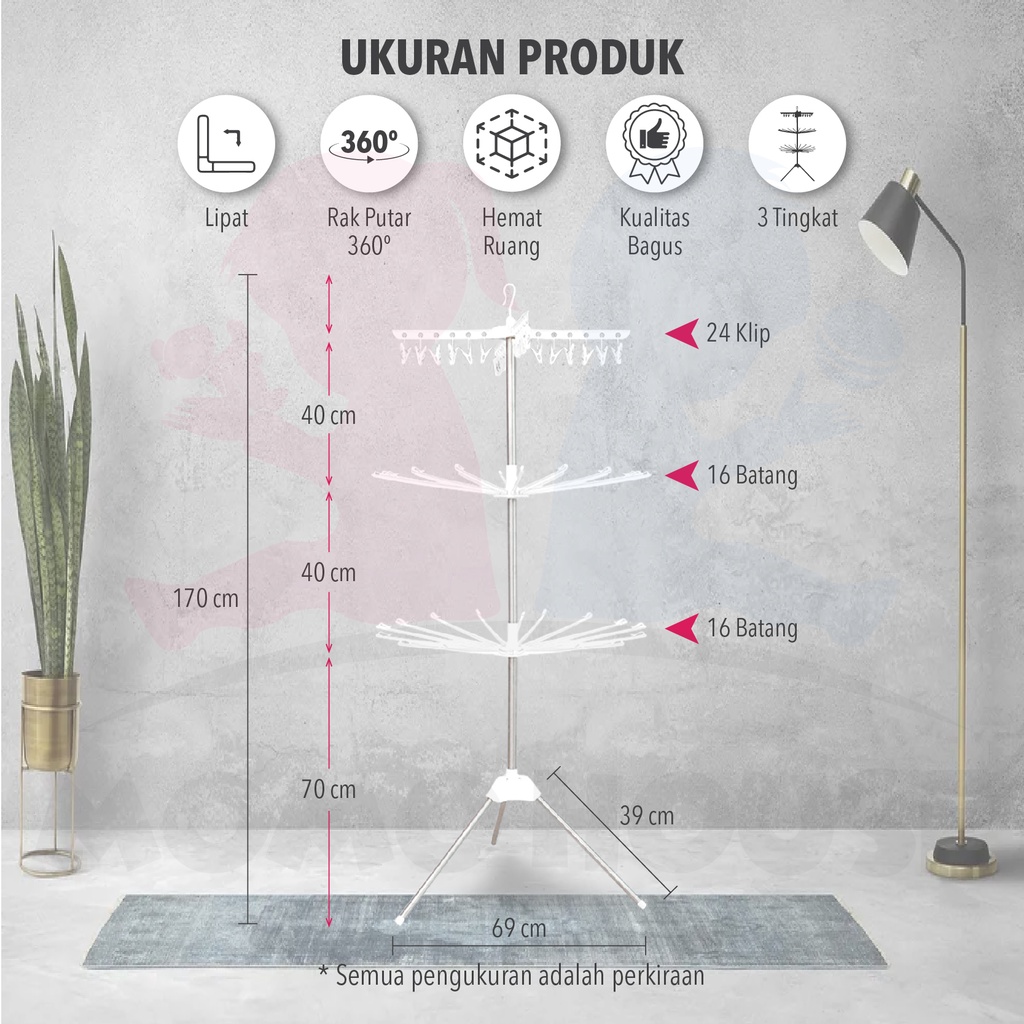 MOMO HOUSE jemuran menara baju bayi drying rack baju stand hanger foldable drying rack jemuran baju lipat bayi 3 susun stainless