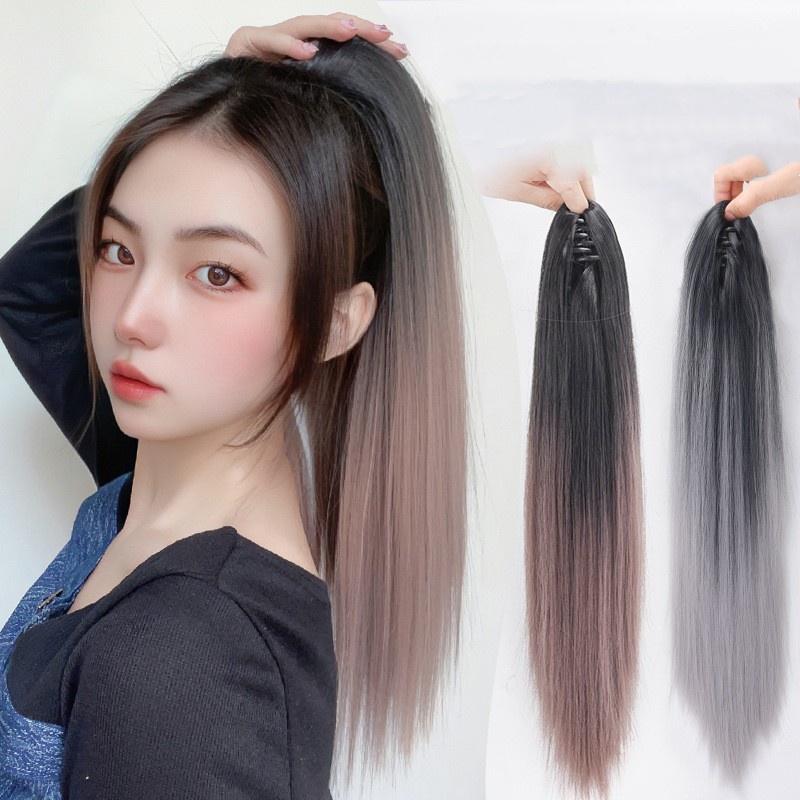 Ins Extension Rambut Ponytail Lurus Panjang Gradasi Alami Untuk Wanita Perempuan 50cm Dengan Klip