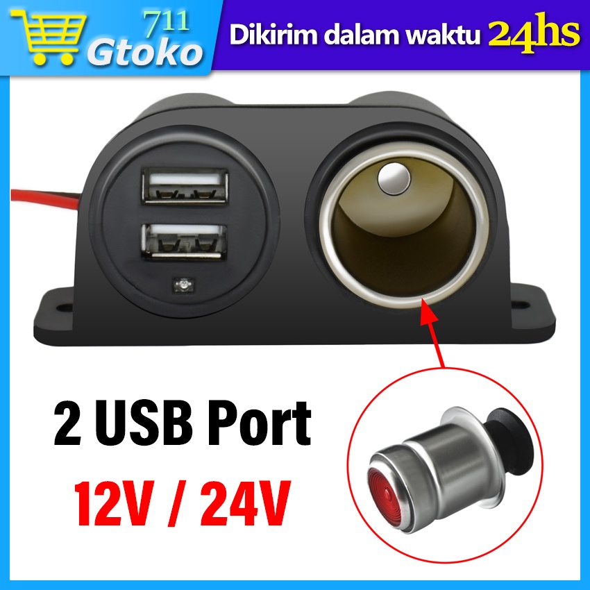 Adaptor Charger Mobil 2 USB Port Car Cigarette Lighter Plug Adapter Universal 12 Volt 24 Volt