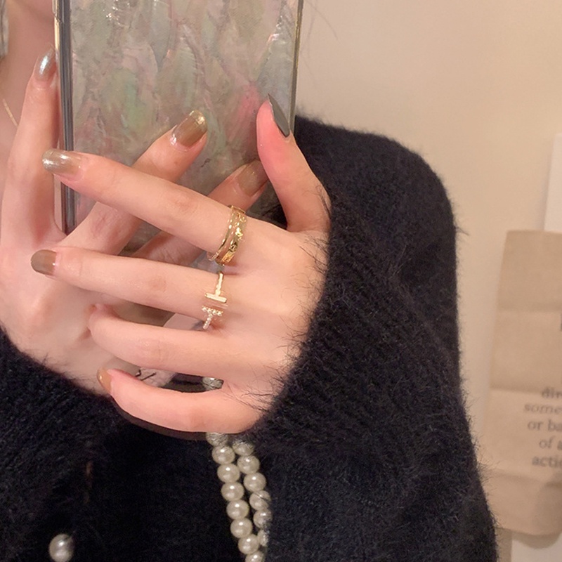 Cincin Geometris Fashion Wanita Cincin Paduan Berlapis Emas